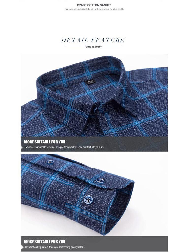 Men's Pure Cotton Long Sleeve Plaid Shirts - Comfortable Casual Brushed Fabric