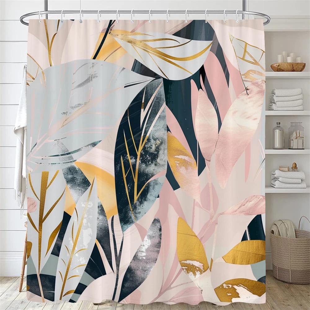 Green Plant Leaf Vines Flower Shower Curtain Print Modern Nordic Leaves Polyster Home Decor Bathroom Curtain With Hooks