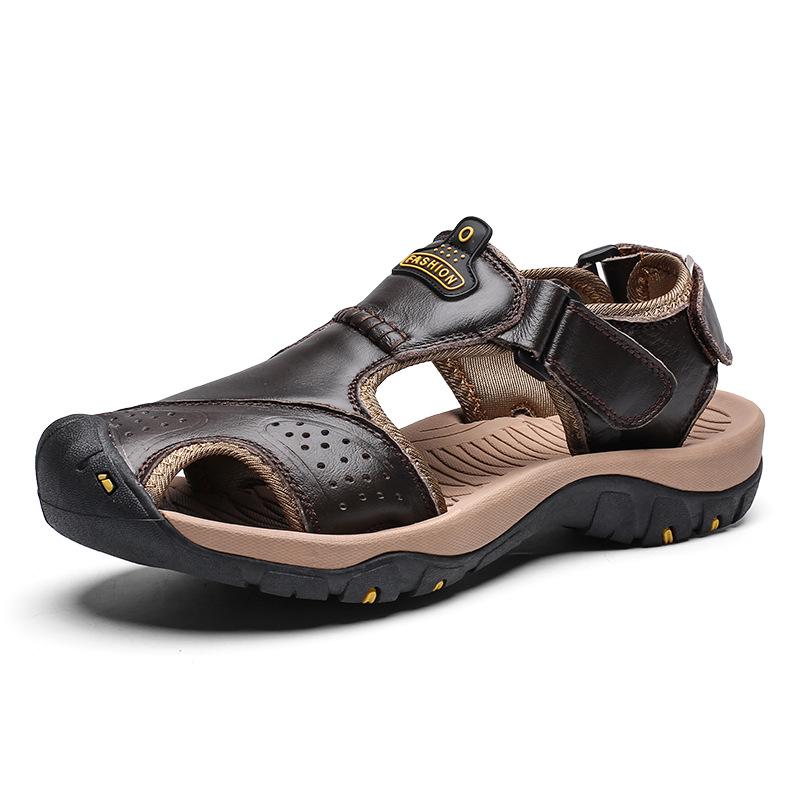 Plus Size Men's Non-Slip Leather Sandals for Summer Beach & Outdoor Use