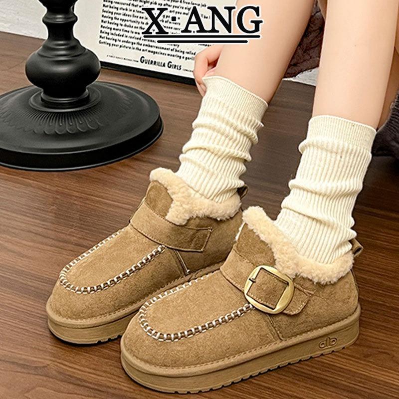 

Real fur integrated snow boots women s fleece thickened thermal cotton shoes thick-soled non-slip lamb wool shoes 40