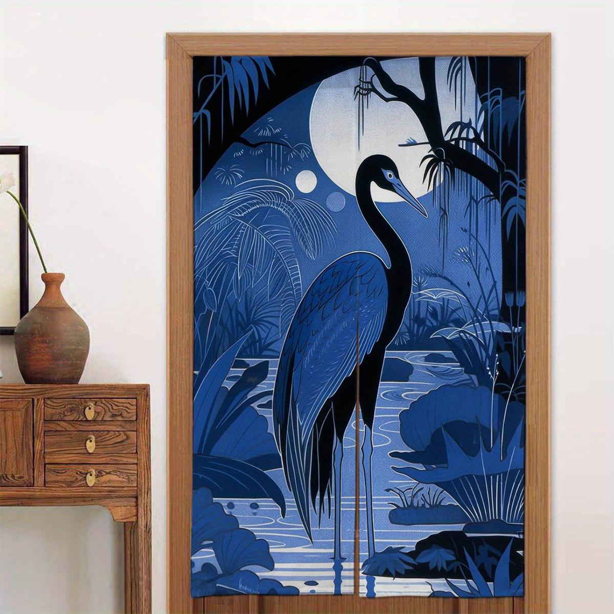 

1pc Japanese-Style Door Curtain with Crane & Floral Design - 34x56 Inch Machine Washable Linen Blend Fabric, Blue & White Artist 65x100cm26x39in