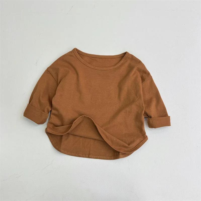 Spring Autumn Children's Pure Long Sleeve T-shirts Solid Color Boys Girls Kids Baby Leisure Tee Student Clothes