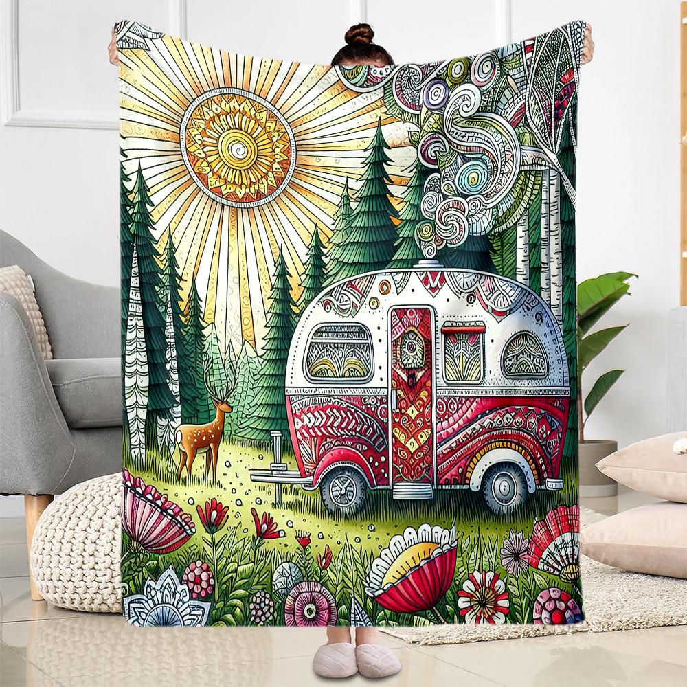 Camper Life Adventure Blankets Are Suitable for Living Rooms,making Them an Ideal Choice for Outdoor Travel and Gifts.