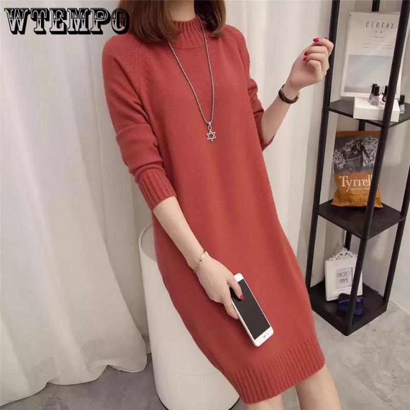 Spring and Autumn Women's Dress Medium Length Dress Loose Pullover Sweater Knitwear Sweater