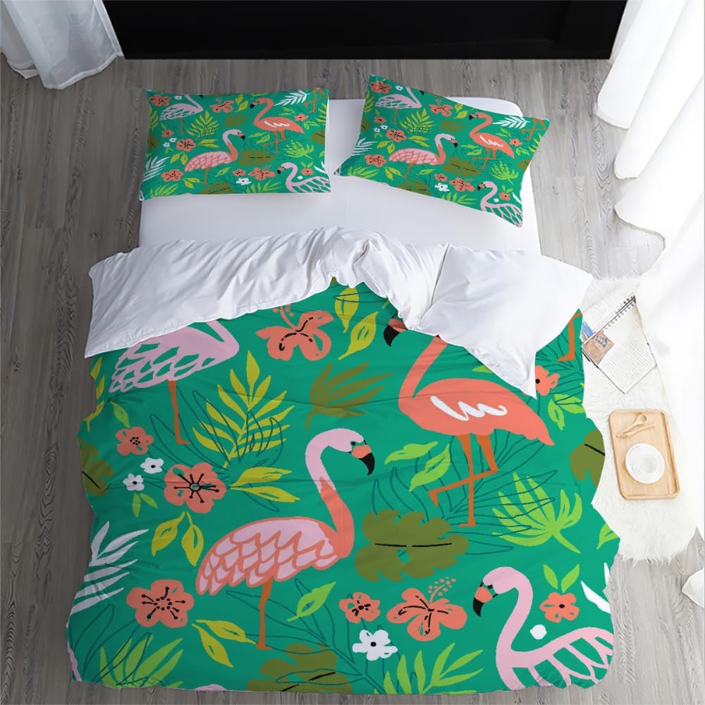 Flamingo Bettwäsche-Set Kinder Einzelbett Bettwäsche-Set mit Kissenbezug 75*50cm für Mädchen, Wendbar Weiche Steppdecke Bettwäsche-Set Für Einzelbett