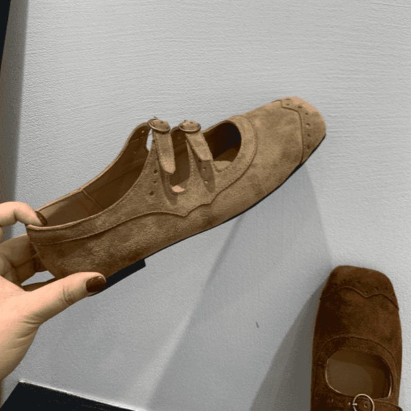 Klamra Pasek Buty na Niskim Obcasie Jesień Nowe Kwadratowy Nosek Płytki Dekolt Łączona Zamsz Antypoślizgowe Odporne na Ścieranie Buty Jednokolorowe