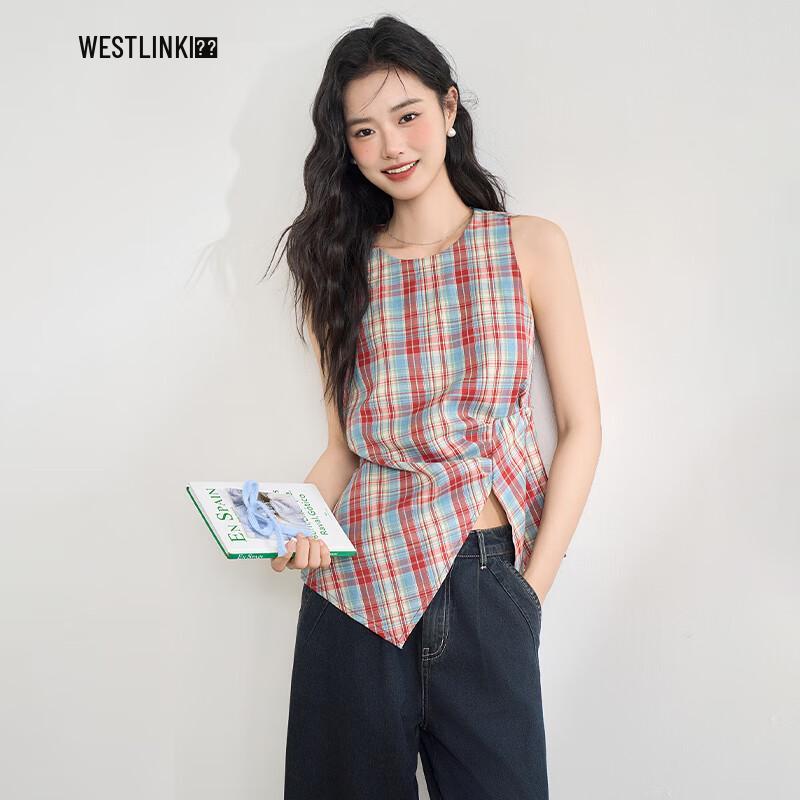 Women s Retro Colorful Plaid Vest Top M