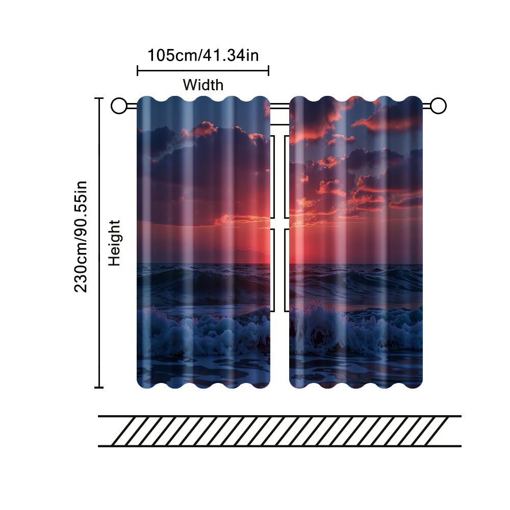 Set Of 2 Filtering Curtains Excluding Rods Non Movable Without Batteries Sunset Sea Use Bedrooms Living Rooms Made Polyester Room Window Treatment