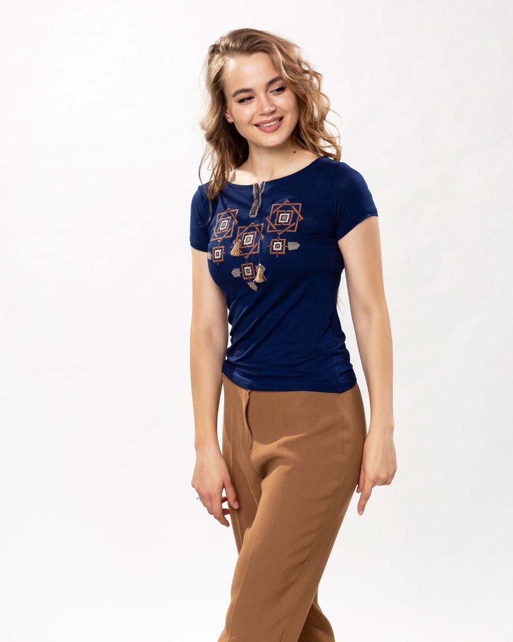 

Жіноча футболка з вишитим візерунком XL коричневий