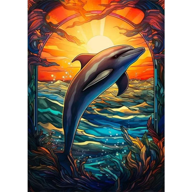 Colorful Sea Life Stained Glass Wall Art Clownfish Sea Turtle Octopus Whale Canvas Posters Abstract Animal Pictures for Home D