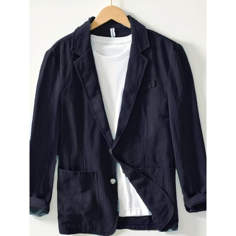 Men Solid Color Long Sleeve Casual Cotton Blazer Business Casual Outerwear