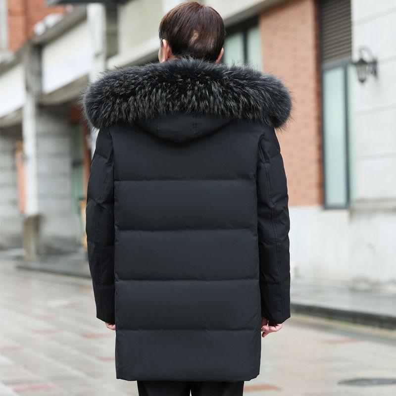 Péřová bunda pro muže středního a staršího věku, zesílený středně dlouhý teplý zimní kabát