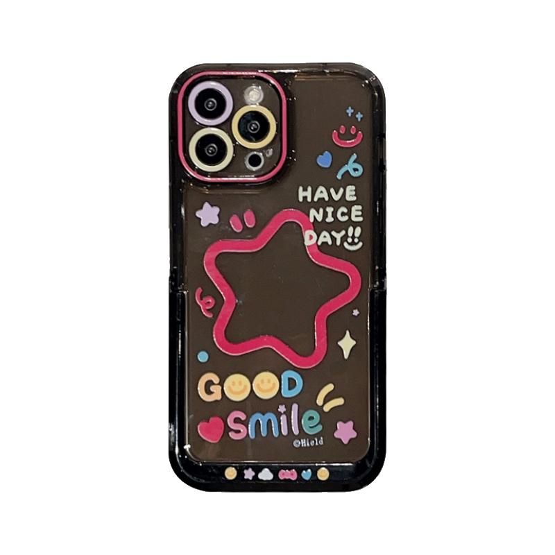 

Cartoon Smiling Face Stars Folding Holder Stand Case For iPhone 16 17 Pro Max 15 14 13 12 11 15 Plus Clear TPU Phone Cover iPhone 15
