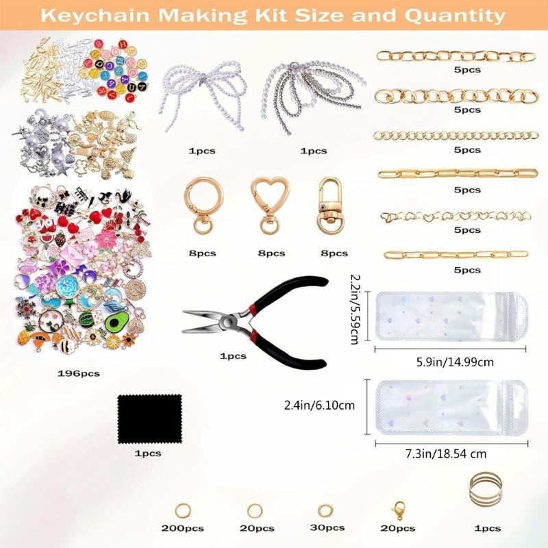 Keychain Craft Set with Alloy Charm Keyring Making Materials Alloy Texture for Jewelry Making and Other Accessories