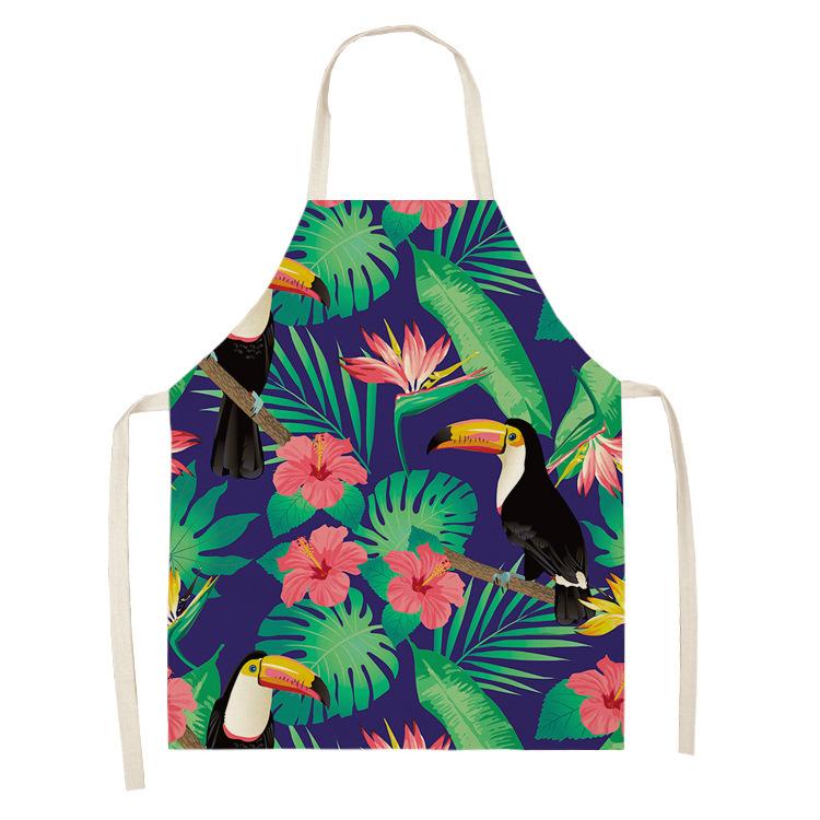 Color Bird Pattern Cleaning Art Green Aprons Home Cooking Kitchen Apron Cook Wear Cotton Linen Adult Bibs garden apron 68x55cm