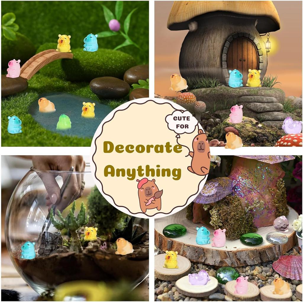 24/48Pc Mini Capybaras Luminous Mini Resin Animals For Tiny Figures Cute Capybara Figurines Decor For Fairy Garden Diy Crafts