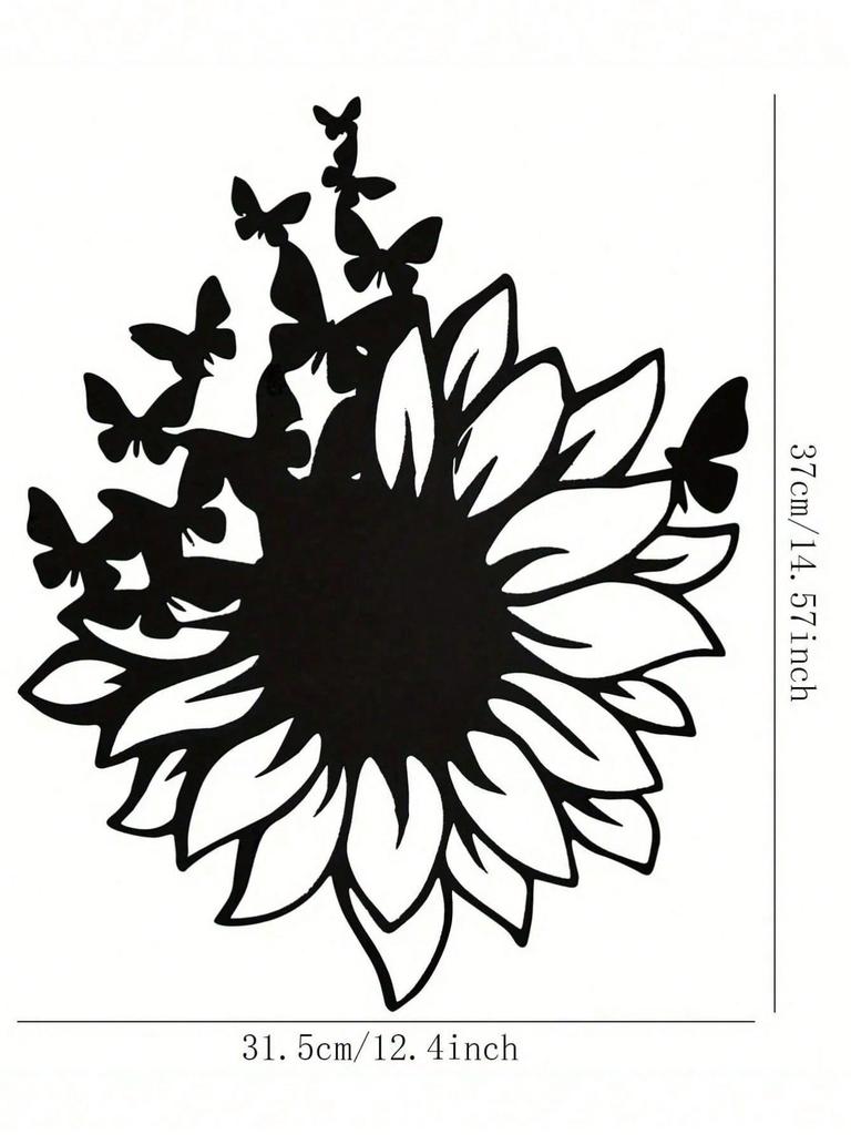 Iron Black Metal Butterfly Wall Art, Sunflower Nature Decor for Living Room & Bedroom