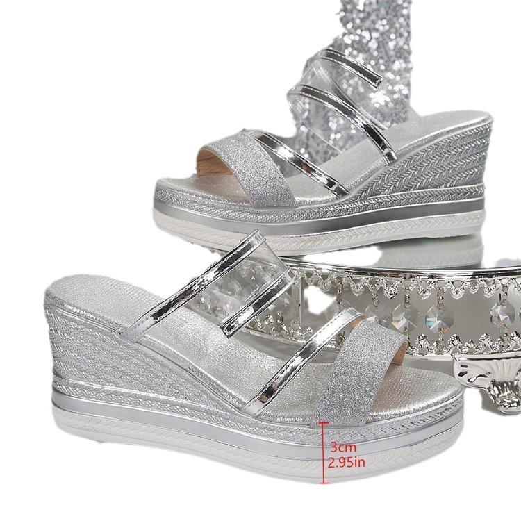 Wide fish mouth wedge sandals summer new thick-soled large-size beach women's shoes