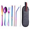 8-piece Stainless Steel Straw Set with Fork, Spoon, Chopsticks, Dinner , Cutlery , Straw Brush, Dining Bag, Outdoor