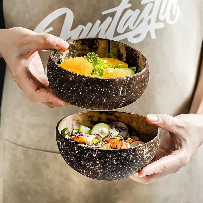 Natural Coconut Bowl Wooden Handmade Coconut Bowls For Eating Tableware Fork Spoon For Dessert Fruit Salad Mixing Rice