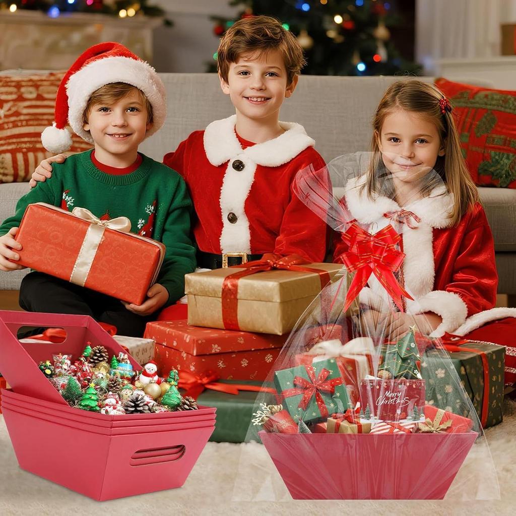 Christmas Baskets Empty Cardboard Red Pouch With Handles And Bows Christmas Holiday Baskets For Kids Adults Family Friends