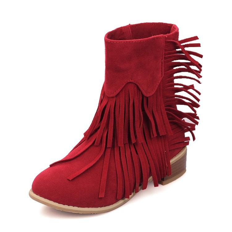 

Simple wind matte fringed low square and women s short boots 39 красный