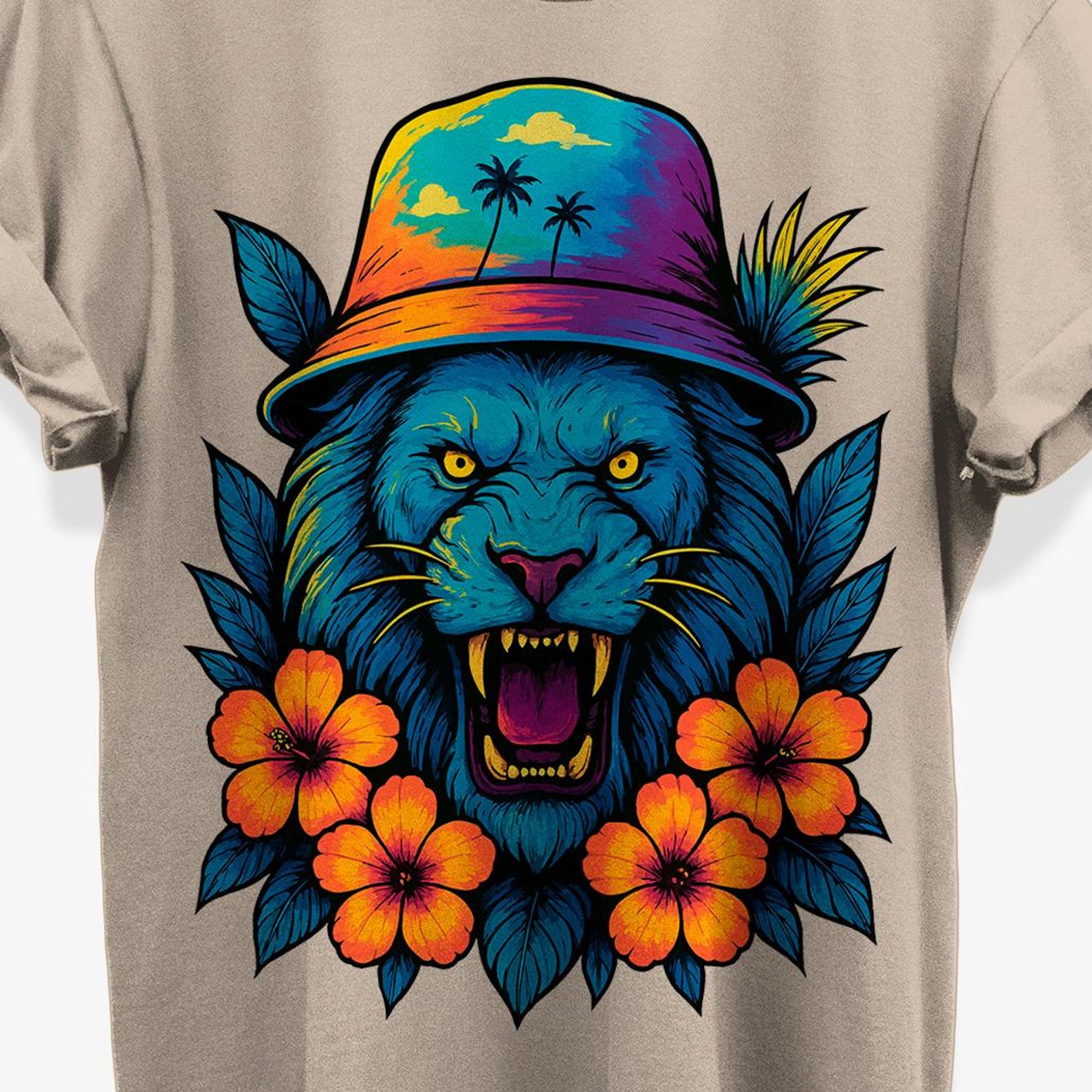 Roaring Lion Floral T-Shirt for Summerween 3XL