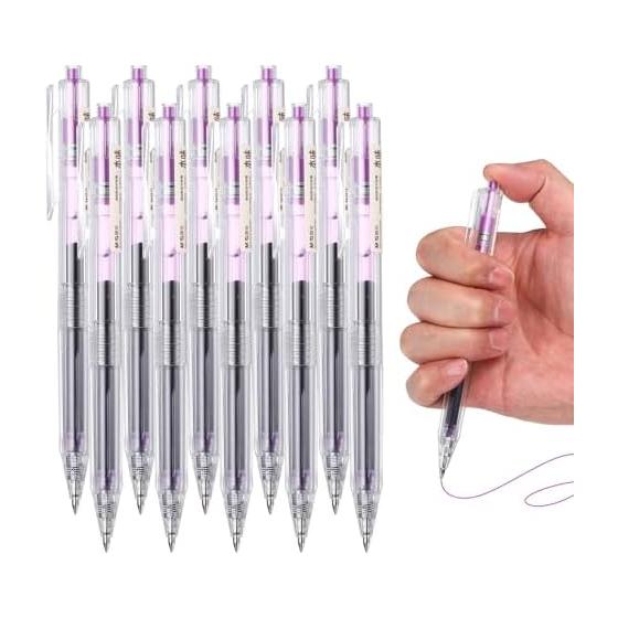 PATIKIL 10 Pcs 0.5mm Gel Pens, Knock Type Dark Purple Gel Ink Medium Point Rollerball Pens, Smooth Writing Quick Dry for Journaling, Note Taking,