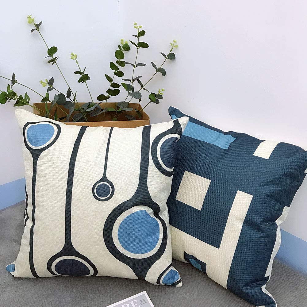 Modern Blue Geometric Linen Cushion Cover For Car Living Room Sofa Bedroom Home Decor, 40X40 45X45 50X50 60X60 Pillowcase