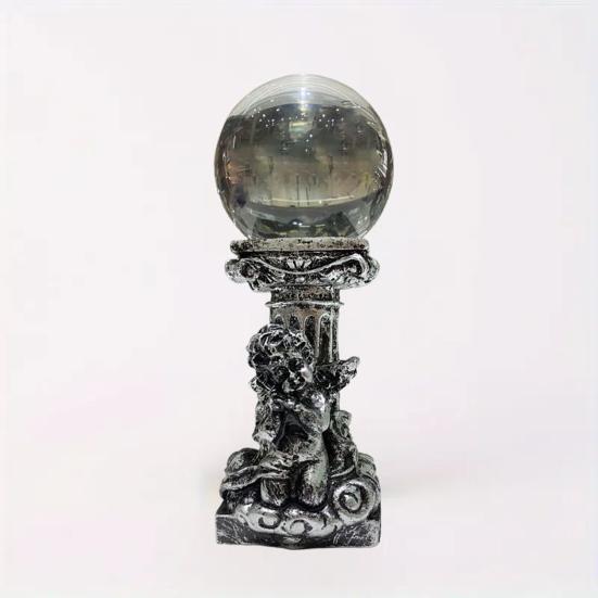 Crystal Ball Stand Resin Ornament Retro Roman Column with Angel Relief Decorative Display