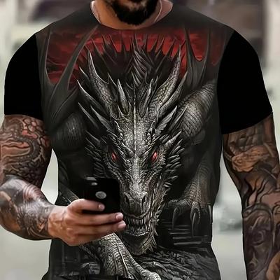 Men's Casual Fashion T-Shirt 3D Printed Dragon Pattern Cool Street Daily Round Neck Short Sleeve Top