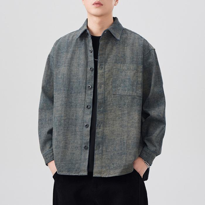 

Новая весенняя японская ретро мужская рубашка свободного кроя в полоску, повседневная американская рубашка-куртка 4XL