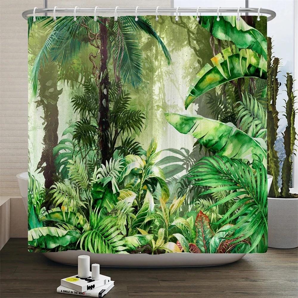 Tropical Jungle Shower Curtain: Vibrant, Nature-Inspired Bathroom Decor for Lush, Exotic Ambiance and Rainforest Vibes W90XH180cm