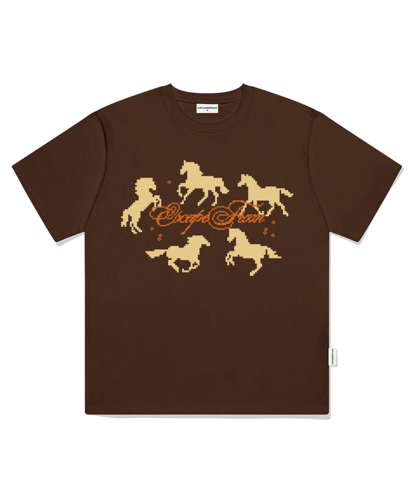 ESCAPEFROM Around Horse Print Oversized Short Sleeve T-Shirt White