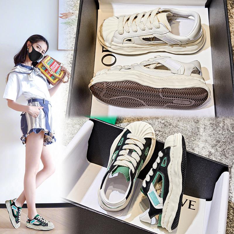 

Shell head dissolved bottom sandals women s 2025 summer new women s platform casual shoes sports versatile leather women s shoes 35 бежевый