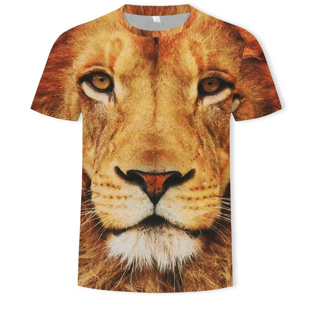 Summer Lion and Tiger 3D Digital Printing Round-neck T-shirt with Short Sleeves - Youth Underwear Shirt