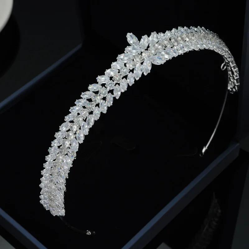 Luxus Braut Diadem Hochzeit Haarband Zirkonia Braut Haarband Diademe und Kronen für Frauen Party Abschlussball Haarschmuck Kopfschmuck
