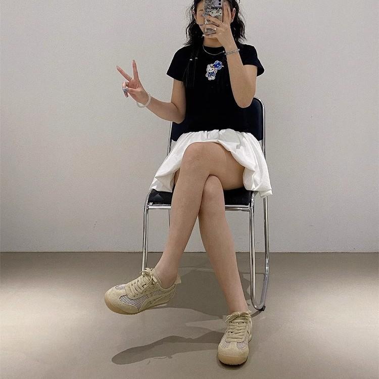 Leather casual sports flat bottom running thick baseplate shoes summer thin single net soft sole mesh Forrest Gump training shoes women