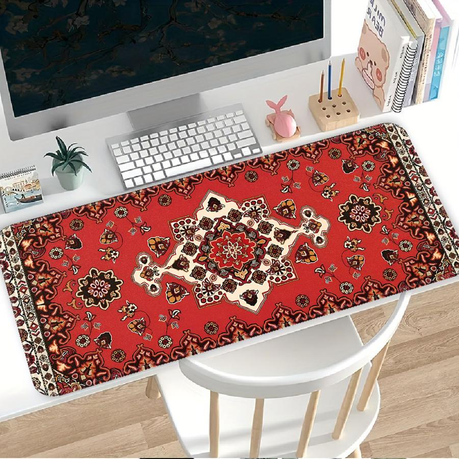 Anti slip Mouse Pad office Pad Desk accessories Keyboard Mouse Pad Game Console Pad Computer Laptop Pad Red Persian Pattern