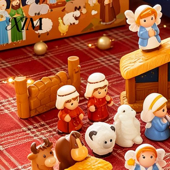 Interactive Christmas Surprise Toy 24 Days Nativity Advent Calendar for Kids, Countdown Decoration Children with Mini Figurines, Holiday