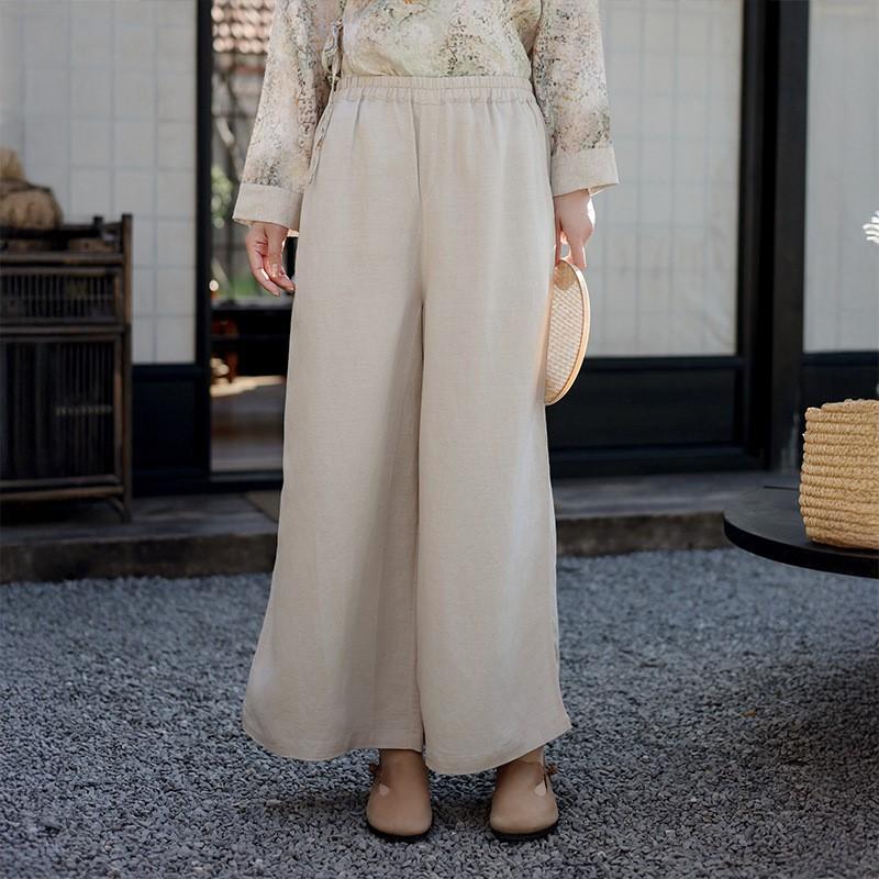 Johnature Women Casual Wide Leg Pants Spring Trousers Solid Color Loose Female Long Pants