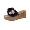 Female Flower Butterfly Slippers Summer Large Size Slope Heel Beach Shoes Open Toe Round Head High Heels Pantufa Feminina