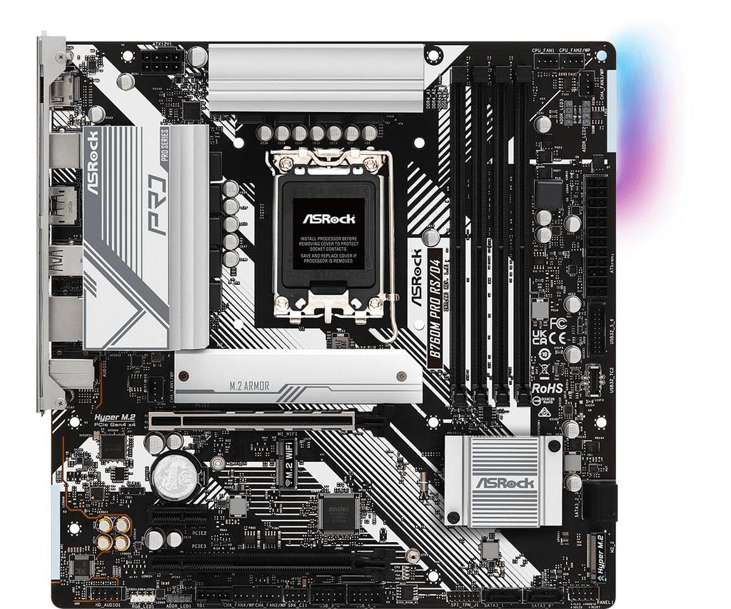 Asrock B760M Pro Intel 12th and 13th Gen CPUs B760 Micro ATX Motherboard Japanese Retailer RS/D4 Motherboard, (LGA1700), Chipset, DDR4, [Official