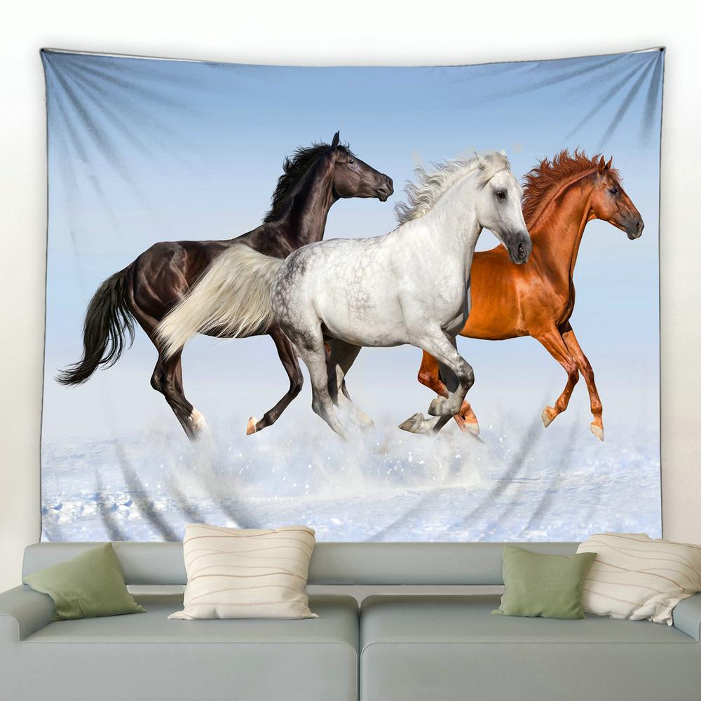 Pentium Horse Printing Tapestry Wall Hanging Polyester Fabric Home Living Room Decor Wild Animals Pattern Big Couch Blanket