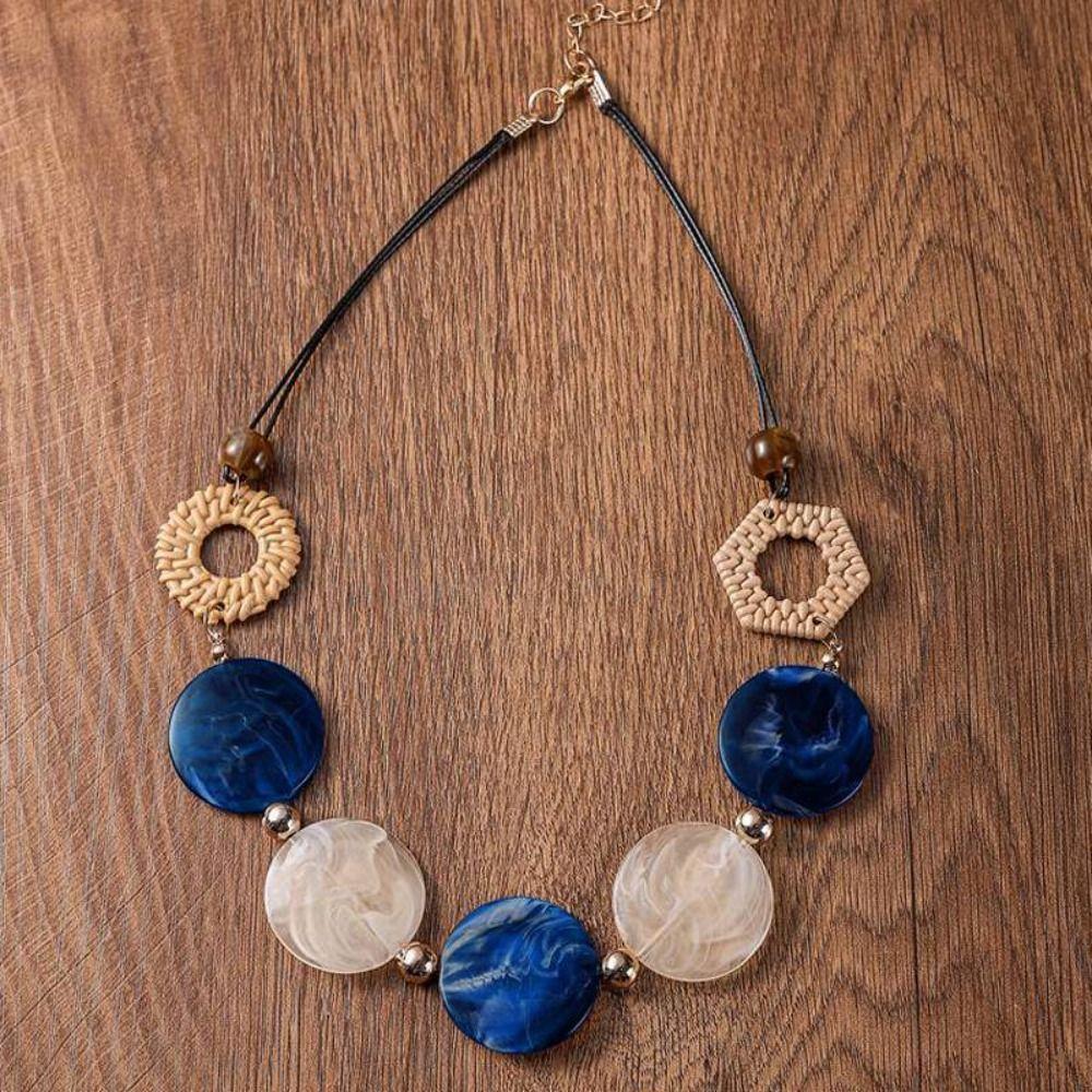 Vintage Vintage Rattan Necklace Acrylic Accessories Handmade Creative Color Contrast Necklace Geometric