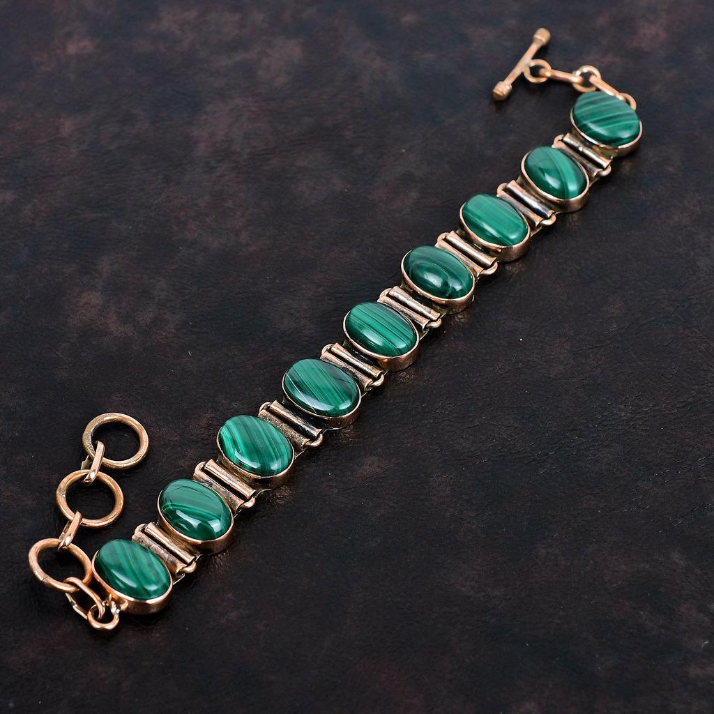 Malachite Bracelet Copper Bracelet Handmade Gemstone Jewelry Adjustable Chain Bracelet Birthstone Bracelet Copper Jewelry Anniversary Gifts