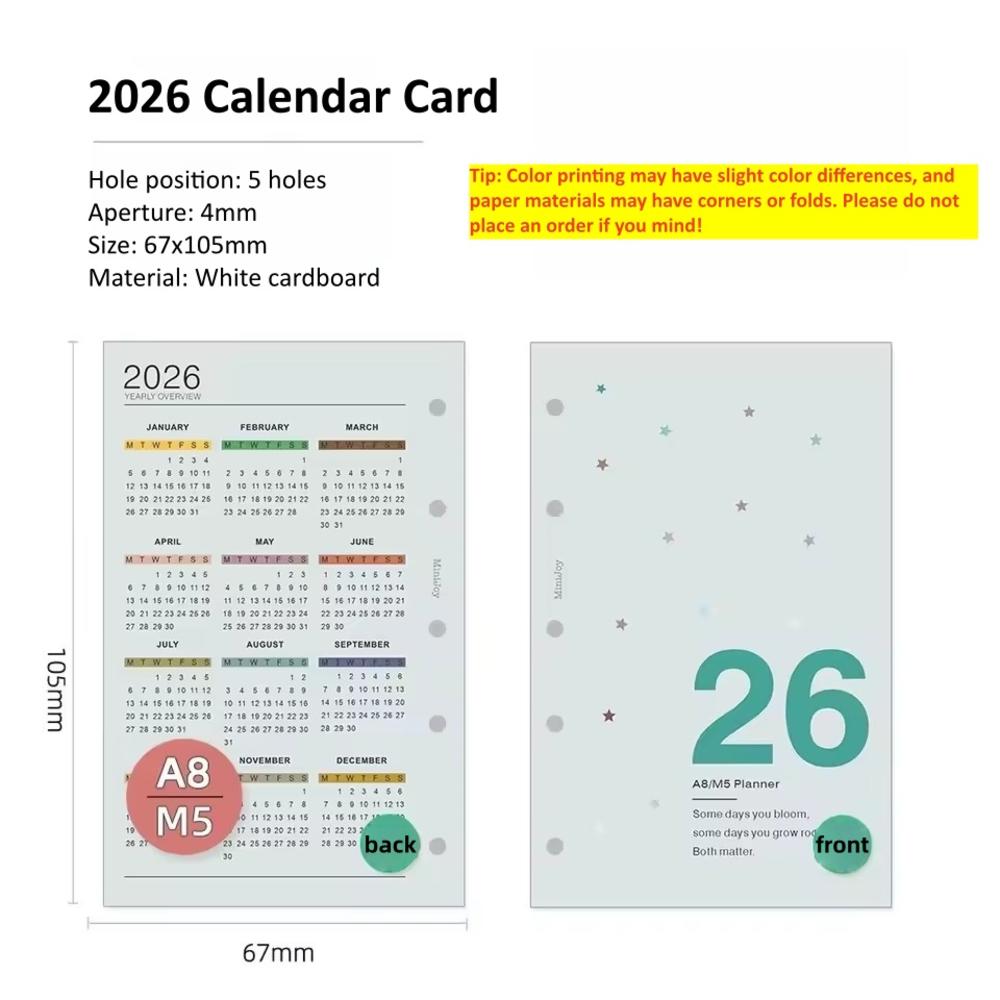 

Calendar 2026 A6 A7 A8 M5 Yearly Monthly Calendar Planner Inner Pages Loose Leaf Core Replacement Refills Paper DIY Handbook