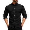 Herren Casual Einfarbig Stehkragen Knopf Strickjacke Herren Casual Langarm Baumwollhemd