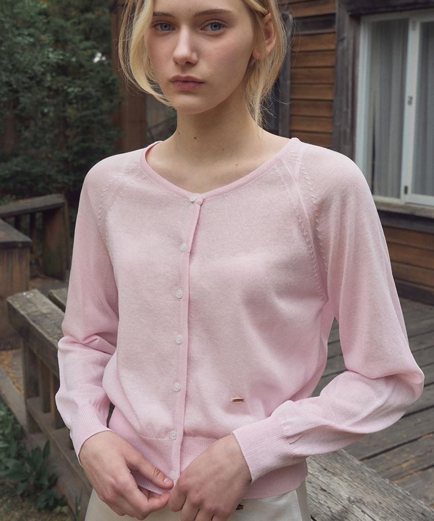 Haint Soft Round Neck Button Cardigan 3Col_Pink