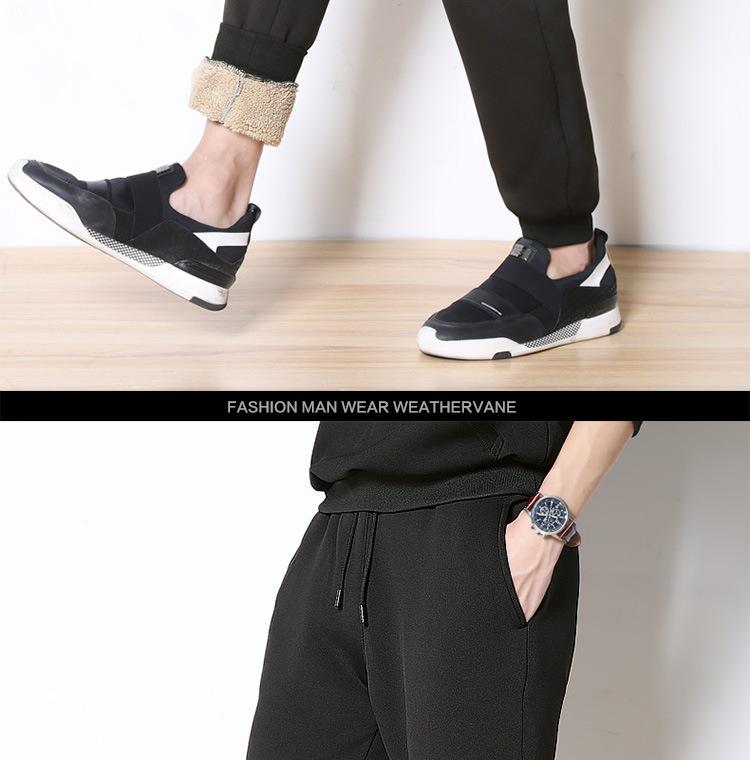 Pantaloni della tuta attillati in pelle di agnello spessa e calda, in velluto, da uomo, per autunno/inverno